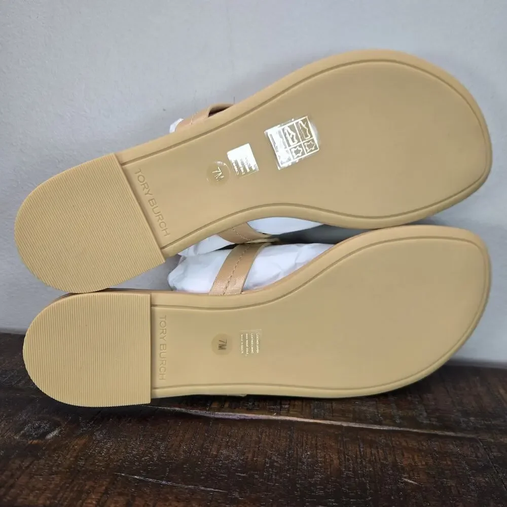 NEW Tory Burch Miller Leather Womens Size 7 Big Logo Sandal Flip Flops Honeycomb